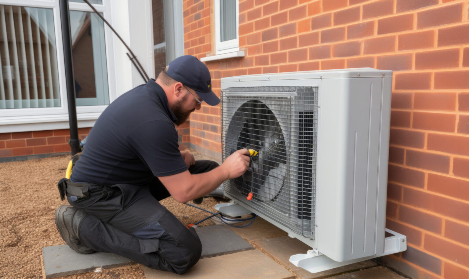 Air source heat pump unit outside a local home